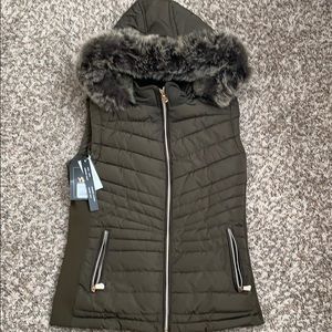 Quilted Puffer Vest with Fur Hood